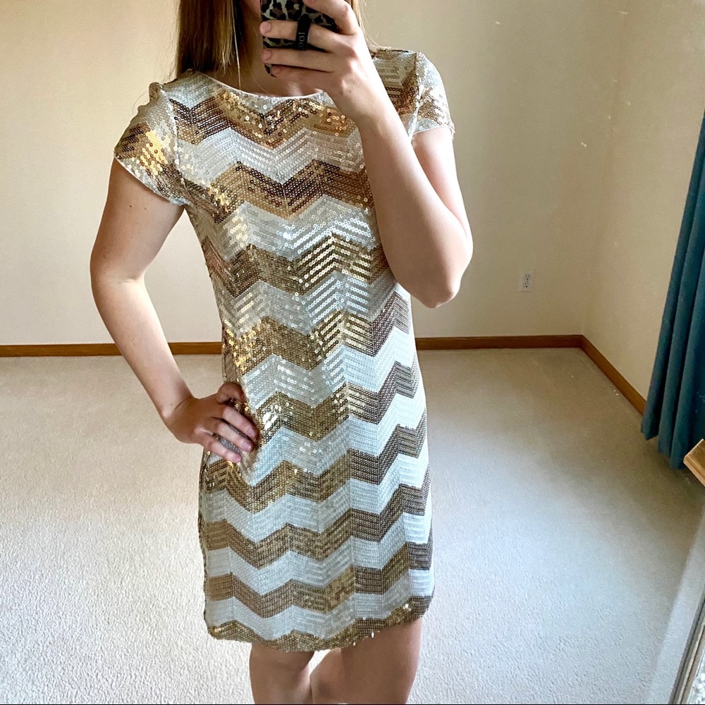 WHBM Gold/silver sequin dress